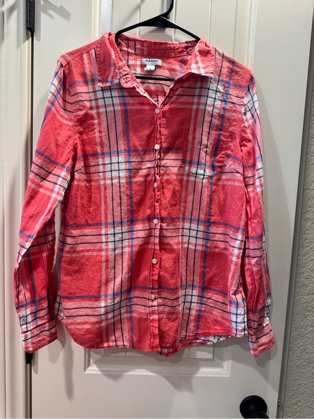 Old Navy Coral Pink Plaid Button-Down Shirt for women